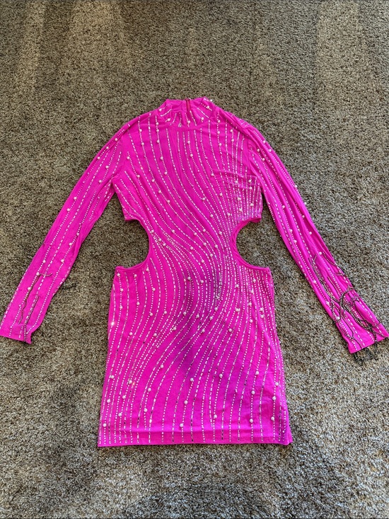 Fashion Nova Dresses & Skirts - Fashion Nova Hot Pink Cutout Mini Dress with Silver Rhinestones
